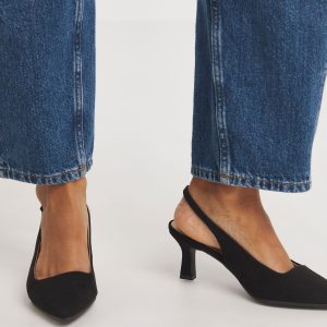 EN368 Navy Flexi Sole Kitten Heel Slingback Shoes In Wide Fit
