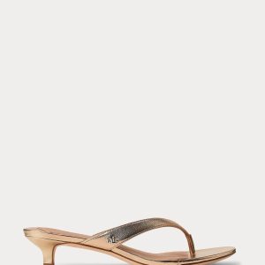 EN374 Francesa Silver Metallic Leather Kitten Heel Flip Flop Sandals