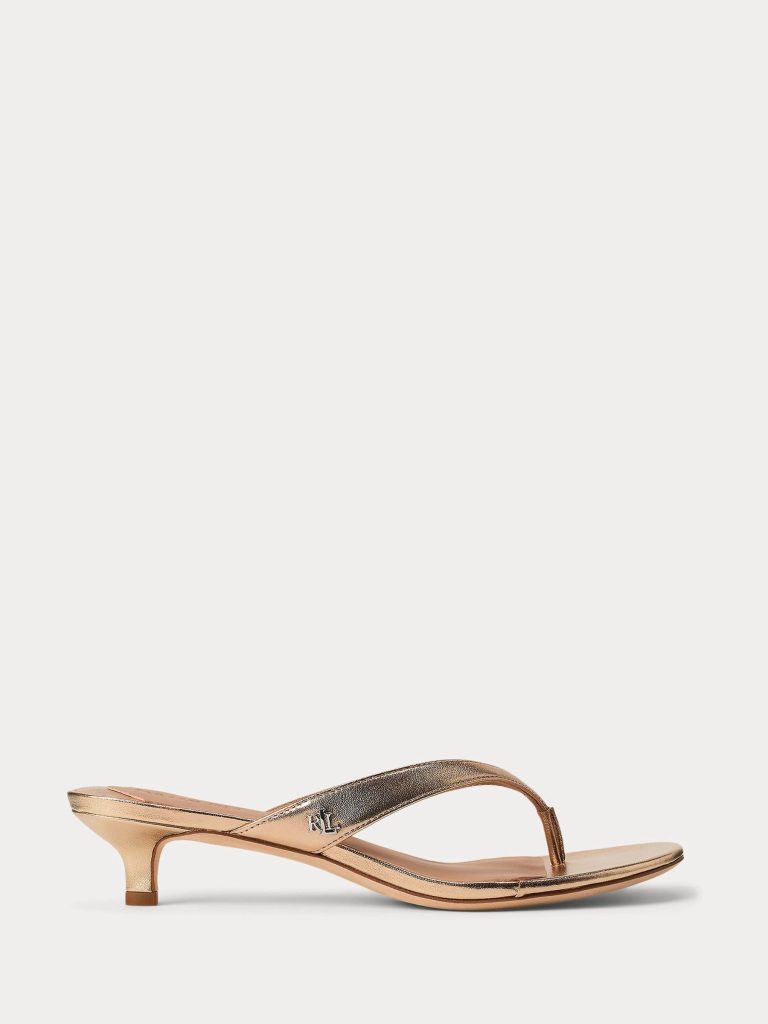 EN374 Francesa Silver Metallic Leather Kitten Heel Flip Flop Sandals