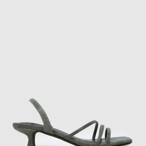 EN369 Green Steele Strappy Kitten Sandals