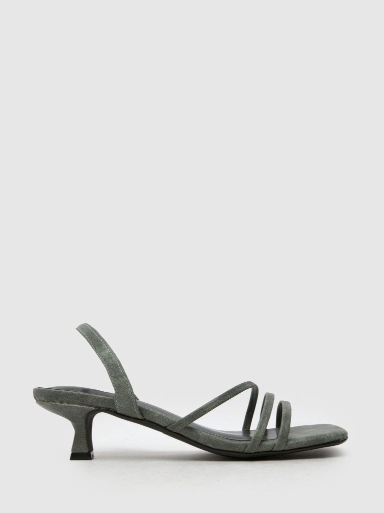 EN369 Green Steele Strappy Kitten Sandals