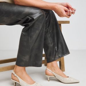 EN372 Natural Extra Wide Fit Ruched Kitten Heel Slingbacks