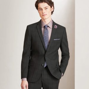 EN346 Slim Fit Black Plaid Suit