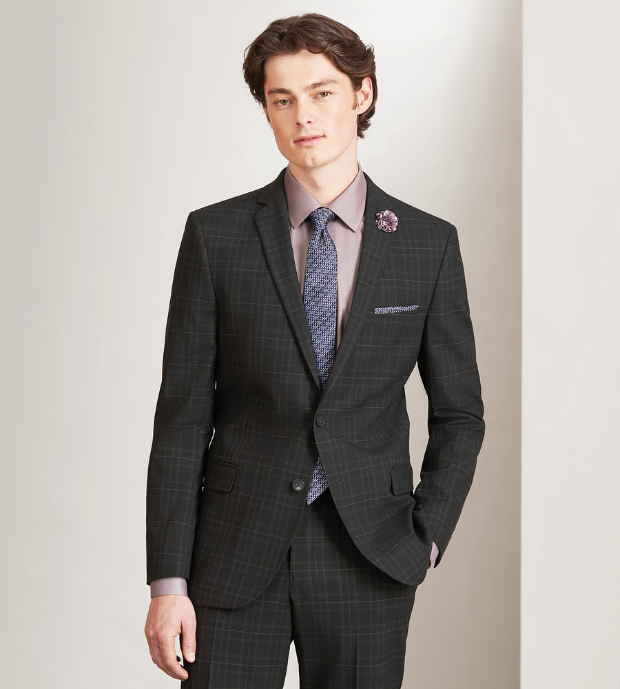 EN346 Slim Fit Black Plaid Suit