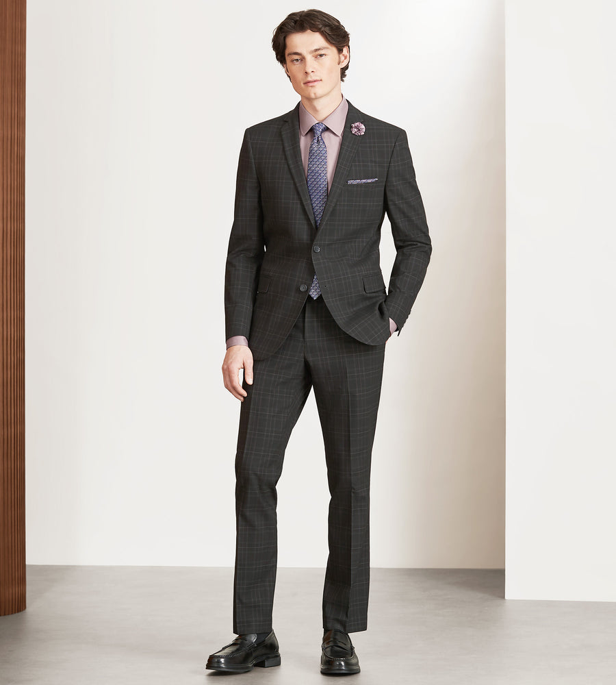EN346 Slim Fit Black Plaid Suit - Image 4