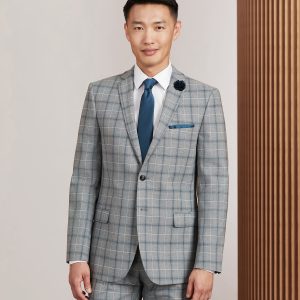 EN347 Slim Fit Grey Plaid Suit