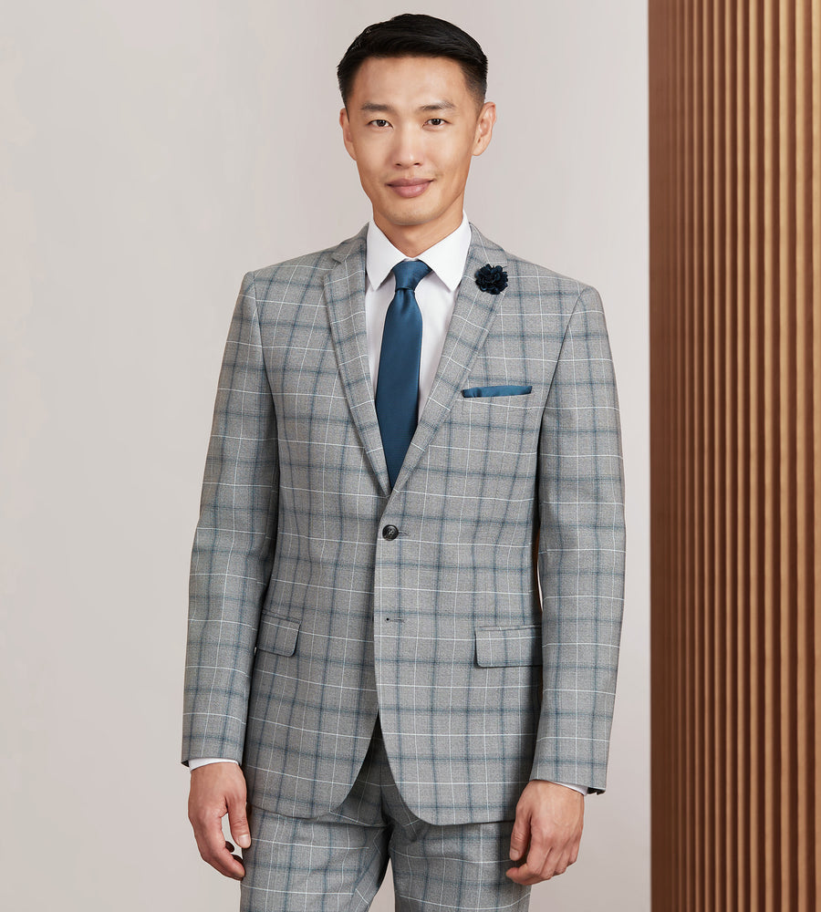 EN347 Slim Fit Grey Plaid Suit