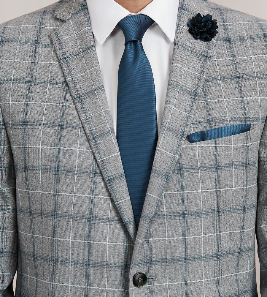 EN347 Slim Fit Grey Plaid Suit - Image 2