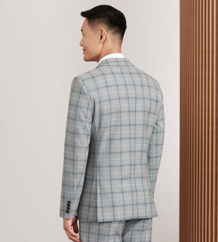 EN347 Slim Fit Grey Plaid Suit - Image 3