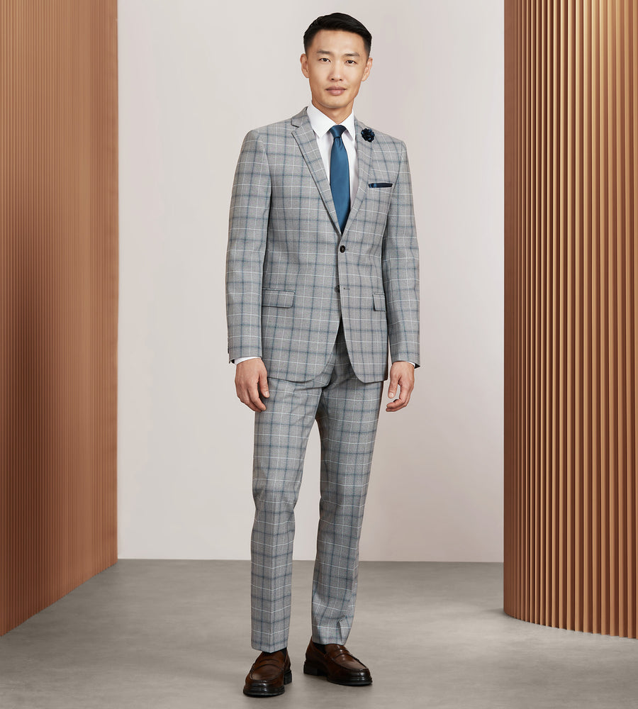 EN347 Slim Fit Grey Plaid Suit - Image 4