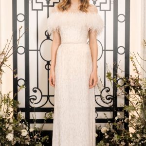 EN331 Beaded Feathers Wedding Dress