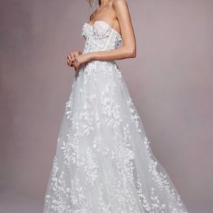 EN341 Beaded Flowers Tulle Wedding Dress