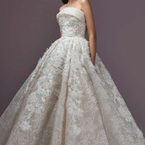 EN327 Strapless Neckline Princess Wedding Dress in Lace