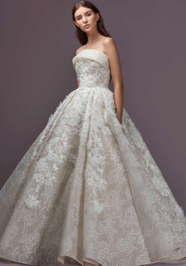EN327 Strapless Neckline Princess Wedding Dress in Lace