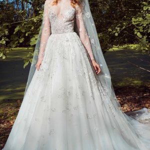 EN323 Embellished Long Sleeves Princess Wedding Dress