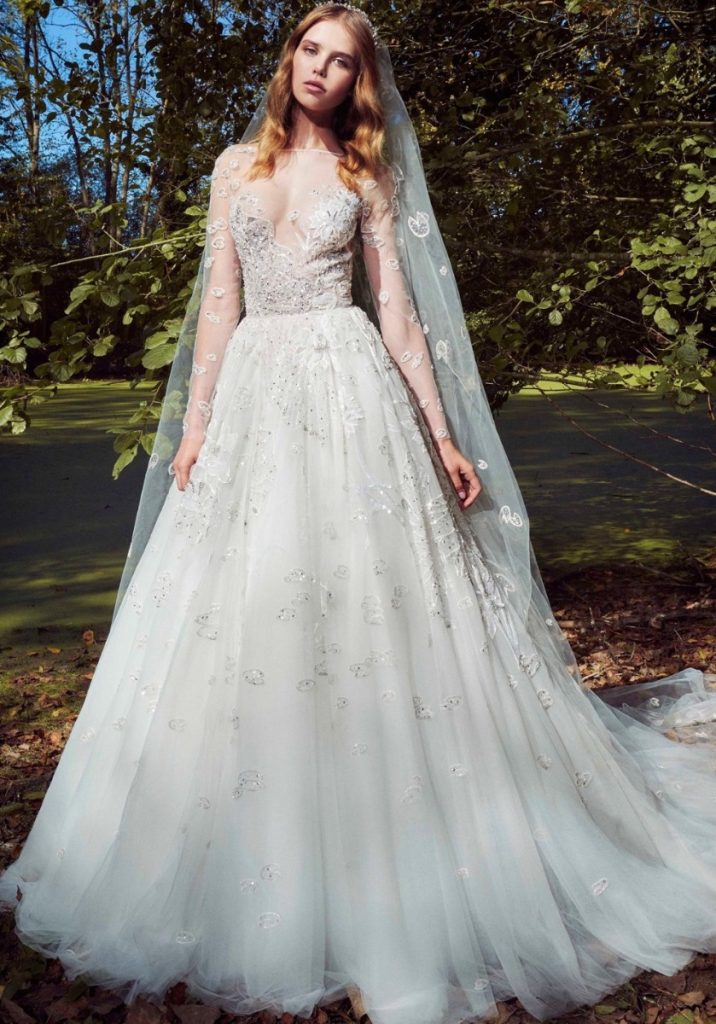 EN323 Embellished Long Sleeves Princess Wedding Dress